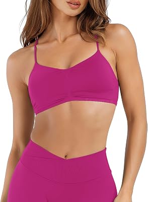 Strappy Sports Bras for Women Medium Support Cross Back Bra V-Shape Workout Gym Padded Yoga Crop Top