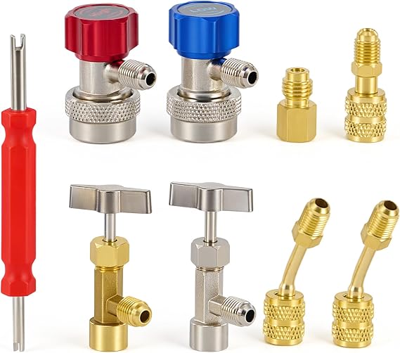 OMT AC Adapter Tool Kit, 9Pc R134a & R410a Gauge Hose Conversion Fittings