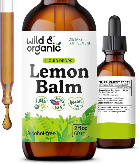 Wild & Organic Lemon Balm Drops for Relaxation - Lemon Balm Extract - 2 oz
