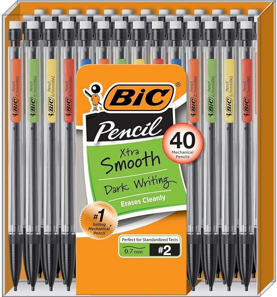 BIC Mechanical Pencil, Retractable with Eraser, Xtra Smooth, 2 Lead, 0.7mm, 40 ct