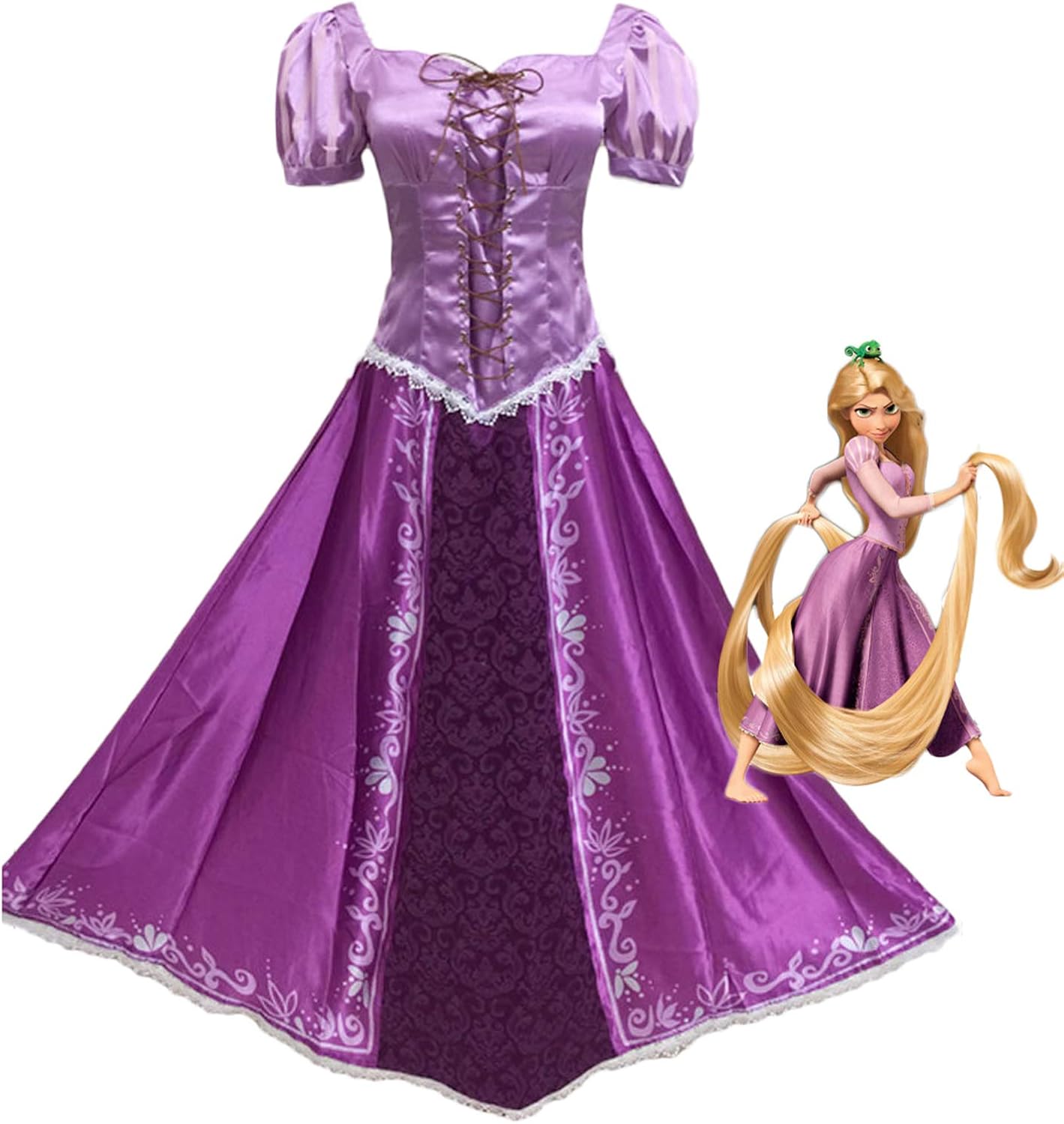 Hotcostyle Tangled Purple Dress Rapunzel Cosplay Costume Princess Lepe Dress Purple Magic Dress