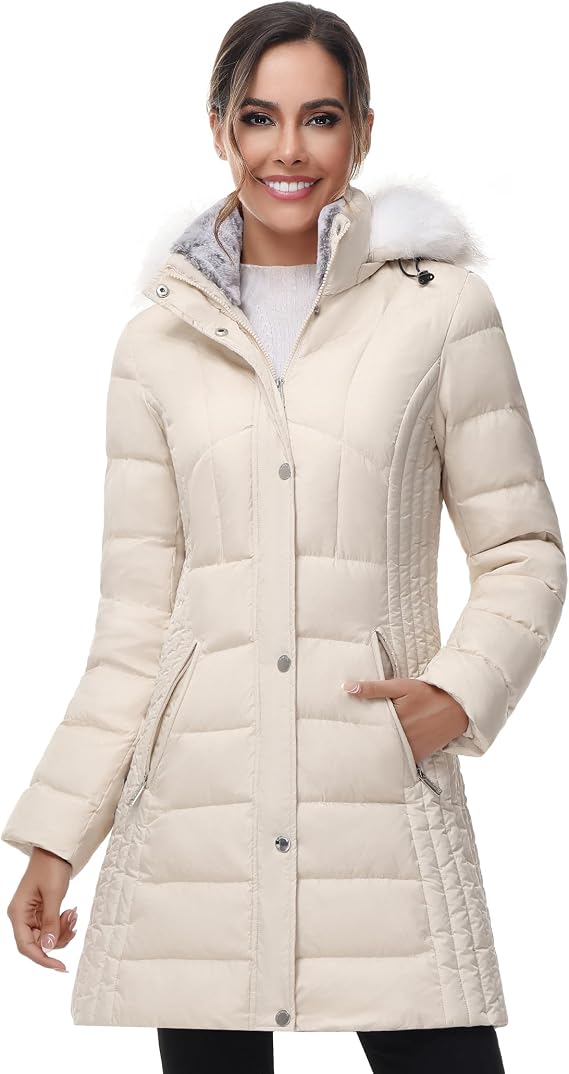 SLOW DOWN Women's MidLength Hooded Warm Winter Down Puffer Coat