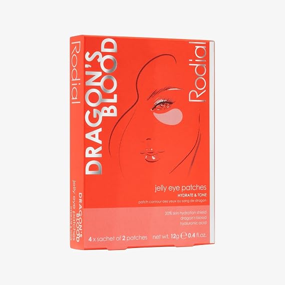 Rodial Dragons Blood Jelly Eye Patches (4 Sachets), Hydrating Under-Eye Patches for Firmness & Elasticity, with Hyaluronic Acid & Dragons Blood, Makeup Prep