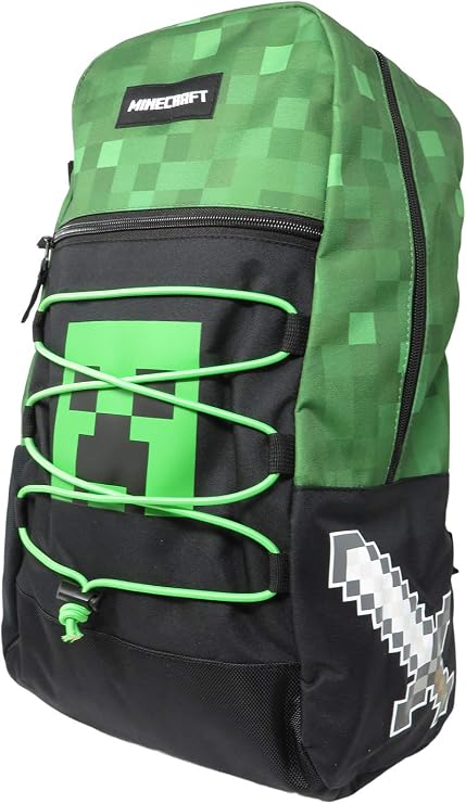 Bioworld Minecraft Bungee Backpack Bookbag Green Black Creeper Print