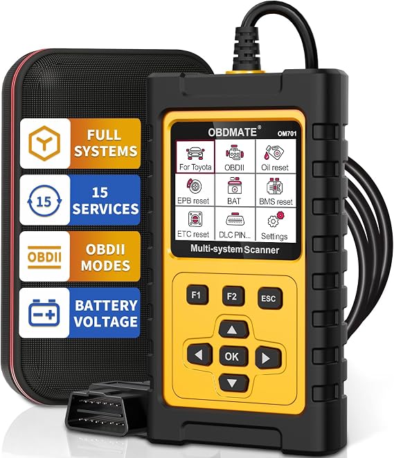 OM701 OBD2 Scanner for Toyota Lexus Scion 1996-2022 | Full Systems Diagnostic Tool, Reset Services, Auto VIN, Battery Test, One-key I/M Readiness, No Subscriptions Lifetime Update