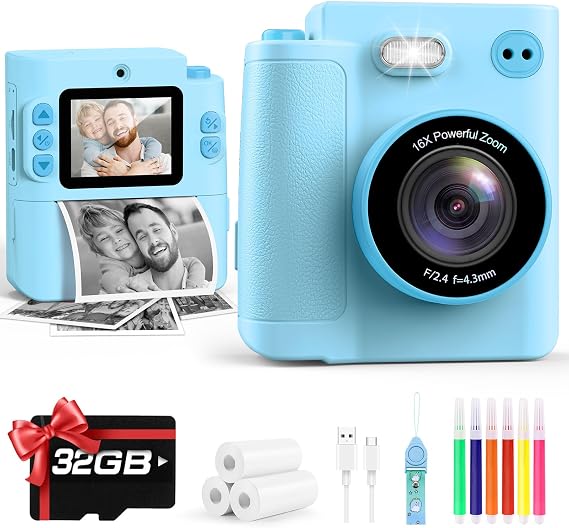Yunaking Camera for Kids Instant Print, Birthday Christmas Boys Gift Blue