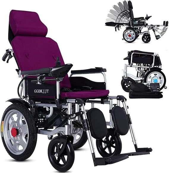 Electric Wheelchair Folding and Lightweight Portable Powerchair Heavy Duty Powerful Dual Motor Compact Mobility Aid Wheel Chair with Headrest Suitable for Elderly and Disabled,C