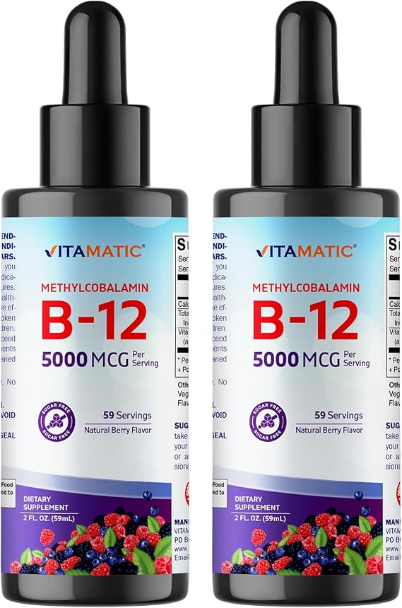 Vitamatic Fast-Acting Liquid Vitamin B12 5000 mcg, 2 fl oz - 2 Pack