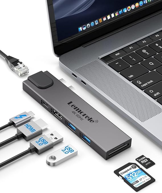 Lemorele 7-in-2 USB C Hub Dock Station for MacBook Pro/Air: 4K@60Hz HDMI, Gigabit Ethernet, 100W PD, 2X USB 3.0, SD/TF Reader. Compatible with MacBook Air/Pro with M-Series Chips & Thunderbolt 3