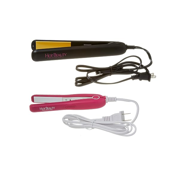 Hot Beauty Ceramic High Heat Level Flat Irons 2-in-1 Value Pack 1" and Mini 1/2" with Free Travel Pouch