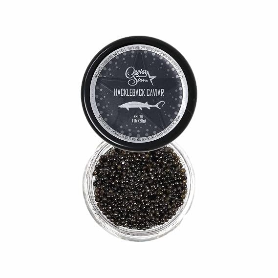 Caviar Star American Hackleback Sturgeon Caviar | Black Caviar Food | Fresh, Domestic Black Sturgeon Roe | Delicious Mild Flavor, Real Caviar Seafood | Ideal for Sushi and Whole Food Recipes (1 Oz)