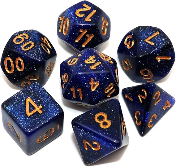 DND Dice Set Dark Blue Mix Black Nebula Dice for Dungeon and Dragons D&D RPG Role Playing Games 7Pcs Polyhedral Dice with Dice Bag
