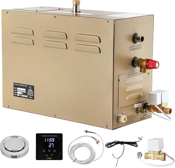 CGOLDENWALL 6KW Commercial Self-Draining Steam Generator Shower System Home Steam Bath Spa Generator 30 min to 12 Hours with Auto Drain 95-131F for Suitable Space Heating 6 m3/212 Cubic feet (6KW)