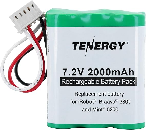 Tenergy 7.2V 2000mAh Replacement Battery for iRobot Braava 380 380t 390 390t & Mint 5200 5200B 5200C