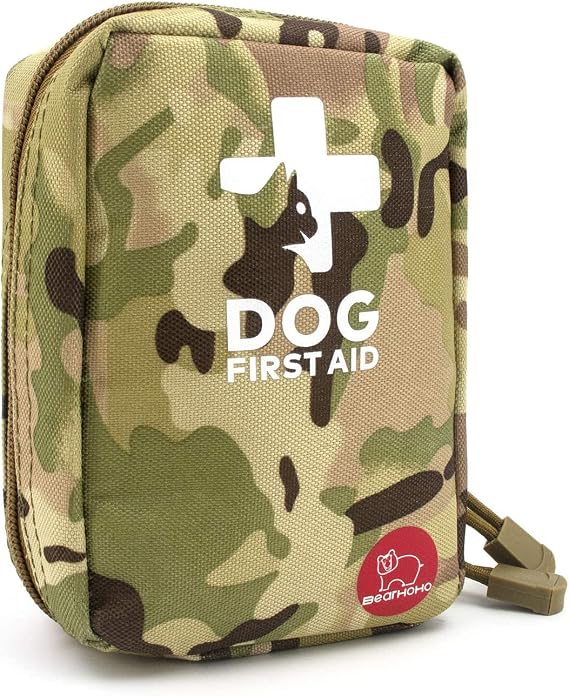 Portable Dog First Aid Kit 72 PCS Medical Supplies with Thermometer Emergency Blanket Splint Pet Emergency Bag for Camping Walking Cycling Car Hiking, Camo