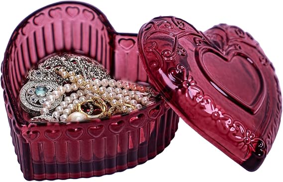 Glass Jewelry Box, Crystal Heart Shaped Jewelry Organizer Box