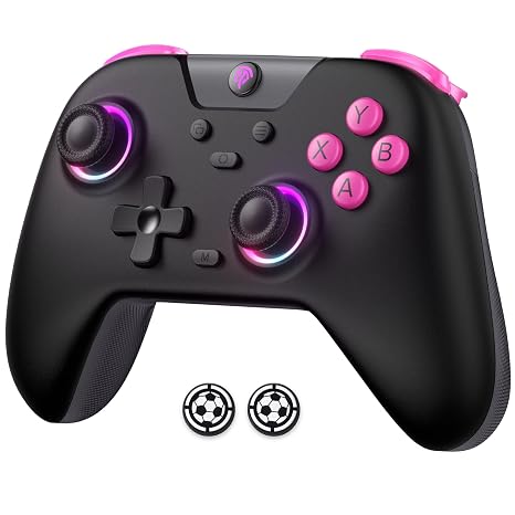 EasySMX X05 Wireless Controller for PC/Steam/iPhone/Android/Switch | Bluetooth Gaming Gamepad with Hall Effect, RGB Lights and Turbo, Anti-Drift Controller, with Extra Thumb Grips