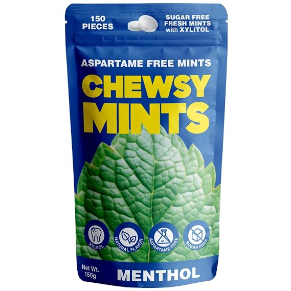 Chewsy Mints Menthol | Sugar Free Xylitol Mints | Aspartame Free | Natural Flavors | Vegan 150g, 150 Pieces (Bag of 1)
