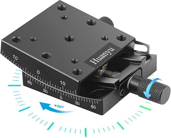 Huanyu Precise Manual Goniometer Stage Optical Positioning Sliding Table | 65x65mm 10 Tilt Platform Indexing Table Angle Adjustment Dovetail Platform