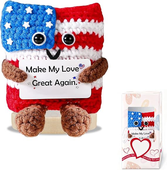 4th Of July Decorations Patriotic Positive Crochet Red White And Blue Fourth Of July Independence Day Decorations Patriotic Americana Decor Gifts For Women Men Her US Flag Desk Decor Emotional Support