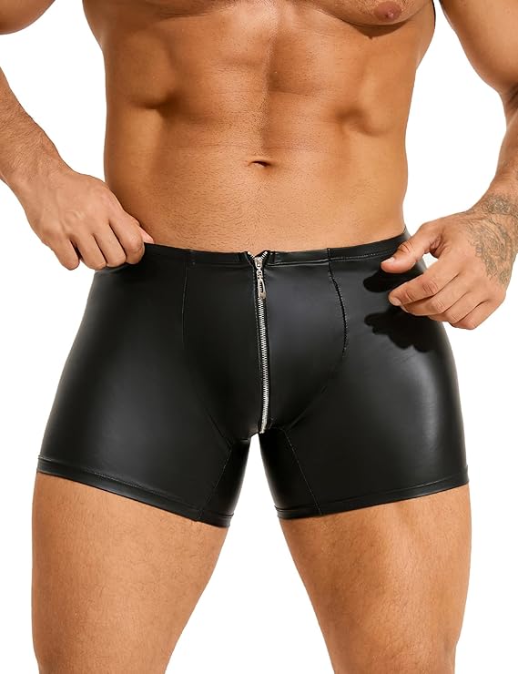 ohyeahlady Mens Front Zipper Boxer Shorts Low Rise Punk Underwear