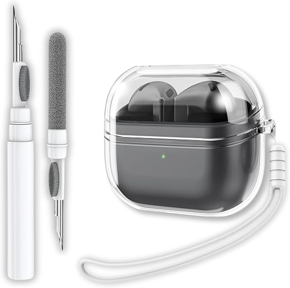 Samsung Galaxy Buds3 / Galaxy Buds3 Pro ve Galaxy Buds3 FE Uyumlu Şeffaf Premium Kulaklık Kılıfı, Silikon Kulaklık İpi ve 3'ü 1 Arada Bluetooth Kulaklık Temizleme Kalemi Seti (Şeffaf)
