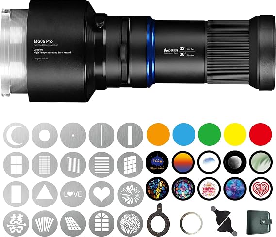 Bussi MG06 Pro Optical Bowens Mount Snoot for LED Lights, 33 Lens Spotlight for Photography, with Amaran cob60xS/dS/150C/300C/LS300x, LSC300d II, Nanlite FS-300B/300C, Extended Bowens Mount