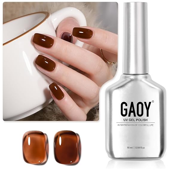 GAOY Jelly Nude Gel Nail Polish, 16ml Sheer Dark Brown Translucent Soak Off Gel Polish, UV Light Cure for Nail Art DIY, 1628 Hot Cocoa