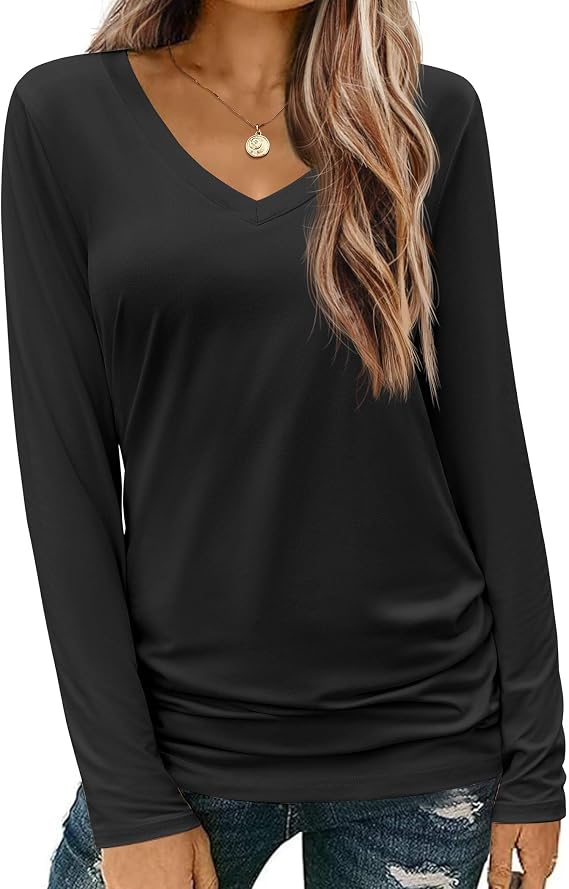 Zeagoo Womens T Shirts Long Sleeve V Neck Basic Tee Casual Fall Tops Outfit