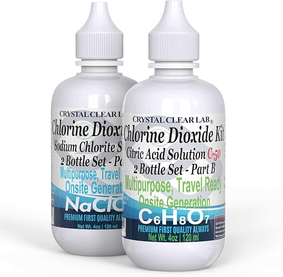 Crystal Clear Chlorine Dioxide Citric Acid Powder Kit, 8oz Solution Set