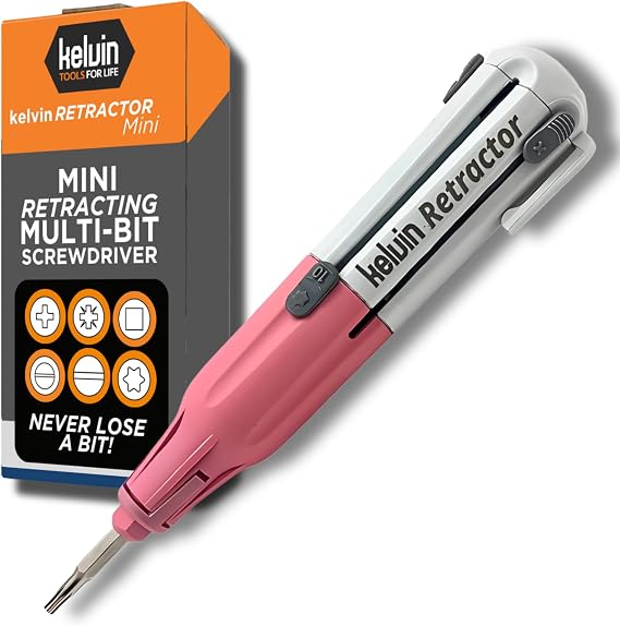 Kelvin Tools Retractor Mini Precision Screwdriver Set, 6 in 1 Upgraded Retract-A-Bit Screwdriver, Multi Screwdriver Tool All in One for Glasses, Electronics & More, Portable Travel Pocket Screw driver