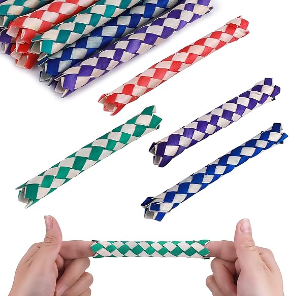 Prasacco 24 Pcs Chinese Finger Traps Classic Bamboo Finger Trap Cool Birthday Party Favors Goodie Bag Stuffers (4 Colors Random)