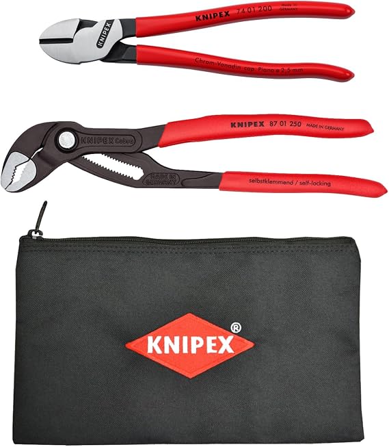 KNIPEX Cobra 10 in. Box Joint Pliers/8 in. Diagonal Cutting Pliers Set with Bonus Bag (3-Piece)