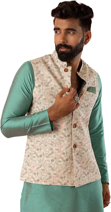 KISAH Men's Jacket - Printed Cotton Blend - Indian Wedding Outfit for Men - Ideal for Weddings and Festivals