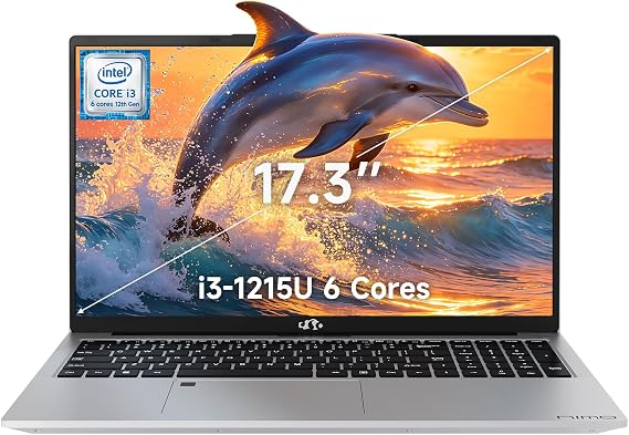 NIMO 17.3" IPS FHD Laptop, Intel 6 Cores i3-1215U (Up to 4.4GHz, Beat Ryzen 5 7520U) 16GB RAM 512GB SSD Computer with 65W Fast PD Backlit KB Fingerprint Wi-Fi 6, for School and Business