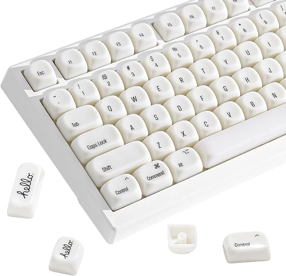 YUNZII 126-Key Ceramic keycaps Style, MOA Profile, Elegant Minimalist Design, Dye-Sublimated PC Keycaps with Silky Texture for MX Mechanical Gaming Keyboards (White)