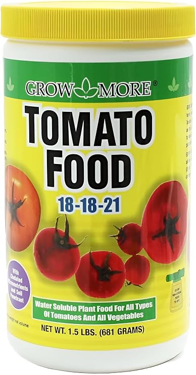 Grow More Tomato Food Fertilizer (18-18-21) - 1.5lbs of Water Soluble Tomato Fertilizer - Provides Essential Nutrients for Juicier & More Plump Crops - High Potassium Plant Food