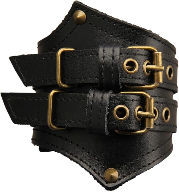 GelConnie Leather Cuff Bracelet for Men Women Wide Leather Wristband Thick Viking Mens Leather Bracelets Gothic Wrist Band Vintage Rock Wristband
