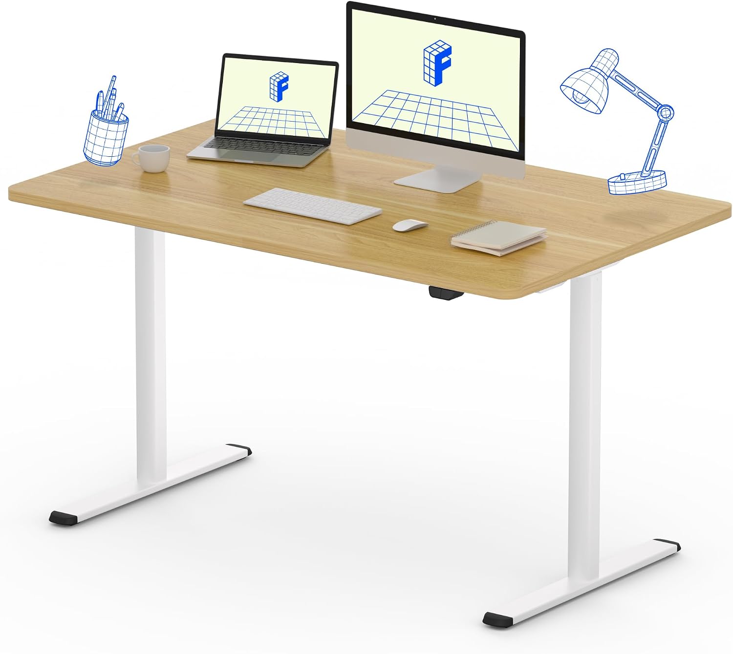 FLEXISPOT Elevation Desk, Computer Death, Width 47.2 inches 120 cm, Depth 23.6 inches 60 cm, Height 28.5 - 46.5 inches 72.5 - 117.5 cm, Telework Standing Desk, Height Adjustment, Gaming Desk, Electric Standing Desk, EG1 Set White Legs  Top Board Maple