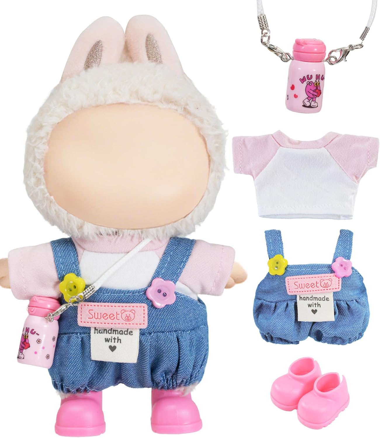 17 cm Cute Doll Clothes Design Outfit Blind Mystery Accessories Stuff Dress Overalls Hoodie Pajamas Pink