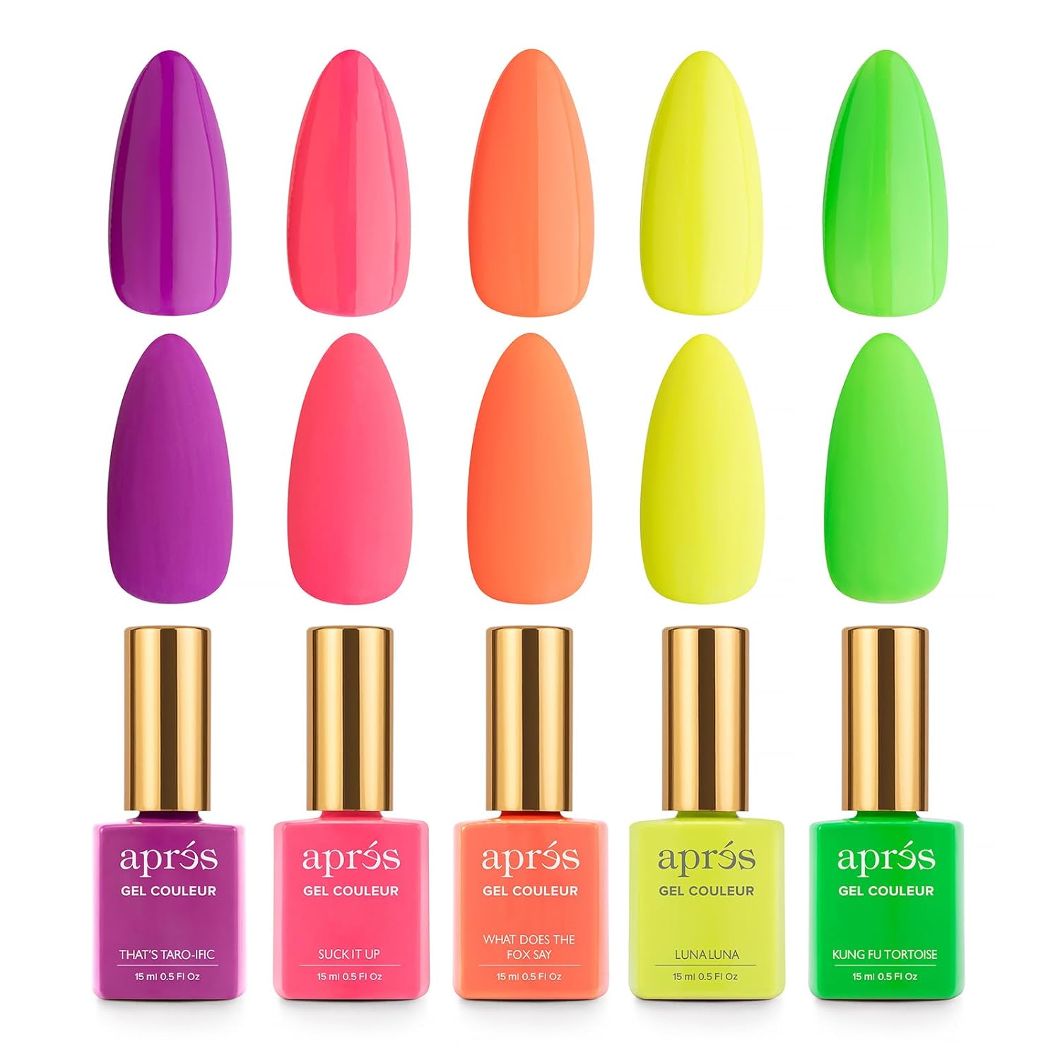 Apres Gel Couleur Combo Set, 5 Color Gel Nail Polish, Bright Nude Pastel Colors with Brush-X Nail Art Brush, 2024 Edition Set 3