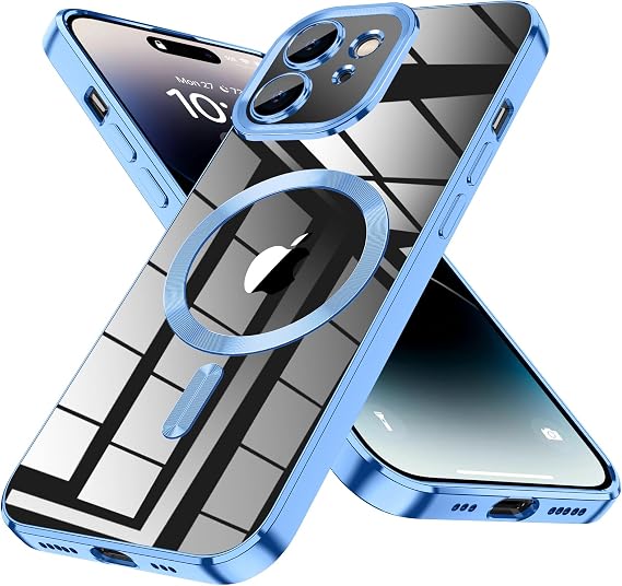 Magnetic Clear Case for iPhone 11 Case 6.1-Inch, Military | Drop Protection Anti-Scratch Plating Slim Crystal Clear Soft iPhone 11 Cover for Women Men, Sky Blue(6-5)