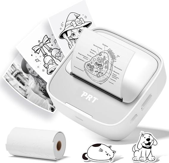 PRT Mini Sticker Printer, Portable Thermal Printer with 1Roll Sticker Paper | Inkless Sticker Maker, Bluetooth Label Printer for Study Notes,Lists,Pictures,DIY Creations Printers for Home Use, Grey