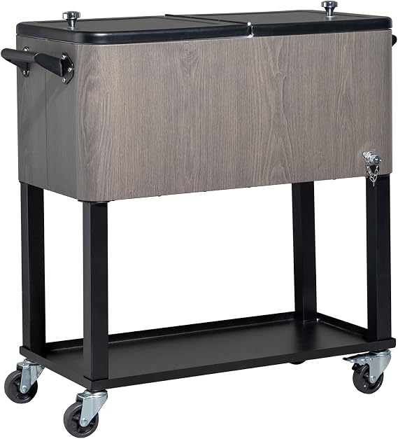 VINGLI 80 Quart Rolling Ice Chest on Wheels, Patio Cooler Cart, Beverage Rolling Cooler for Outdoor Patio Deck Party