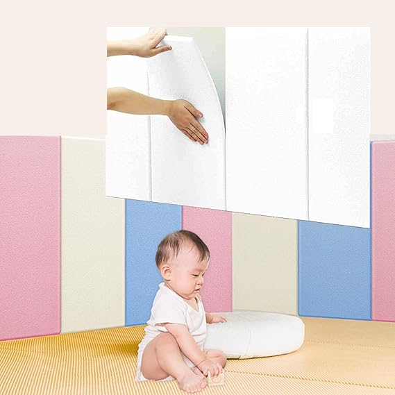 Upholstered Wall Panels 3D Anti-Collision Wall Stickers, Wall Padding for Kids Self-Adhesive Acoustic Wall Panels, Padded Wall Panels, Thicken Bedroom Wall Protective Cushion(Pure White)