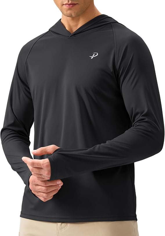 Pudolla Men's Sun Protection Hoodie Shirts UPF 50+ Rash Guard SPF Long Sleeve Fishing Shirt for Men Swim Hiking Boating