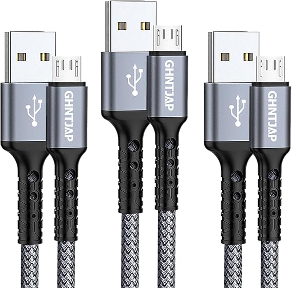 Micro USB Cable, 3.3 ft 1 m, Set of 3, Micro USB Cable, Fast Charging, USB 2.0 Data Transfer, Android Charging Cable, Android Charging Cord, Xperia X/Galaxy S7/Kindle/PS4, Compatible with