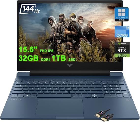 HP Victus 15 Gaming Laptop | 15.6" FHD IPS Anti-Glare 144Hz | Intel 8-Core i5-12450H >i7-11800H | 32GB DDR4 1TB SSD | GeForce RTX 3050 | Backlit B&O Fast Charging Win11Pro DLCA Accessories