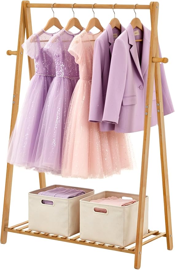 Kids Clothing Rack Small Baby Clothes Racks Bamboo Garment Rack 42"H