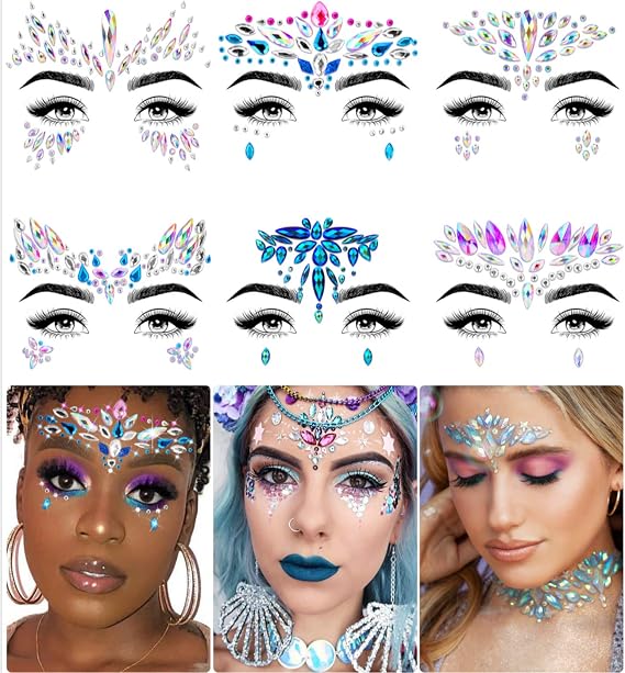 iMethod Mermaid Face Jewels, 6 Pcs, Multicolored